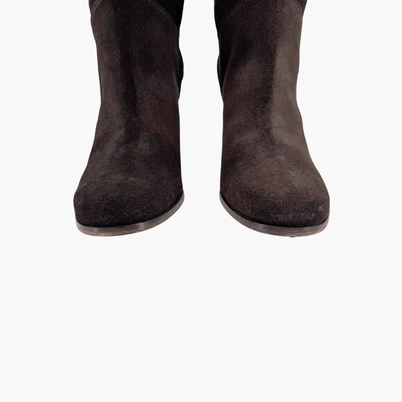 Chanel CC Dark Brown Suede Knee High Riding Boots Block Heel Size 37 US 6-6.5 - Picture 5 of 13